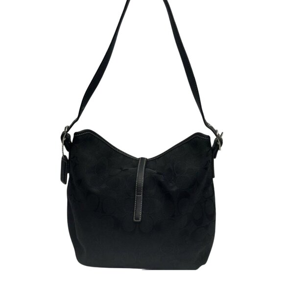 Black Jacquard Coach Shoulder Flap Bag - Picture 2 of 4